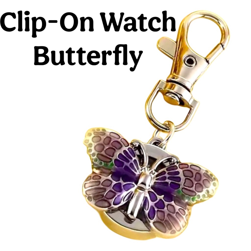 Clip-On Butterfly Quartz Watch for Bag Keychain Purse Jeans
